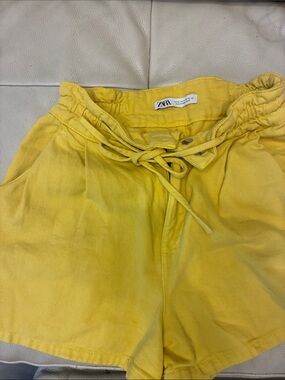 Zara Sunny Yellow Drawstring Cotton-Blend Shorts